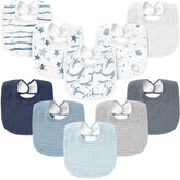 Konssy muslin baby bib front view shows soft, absorbent fabric for drool control.