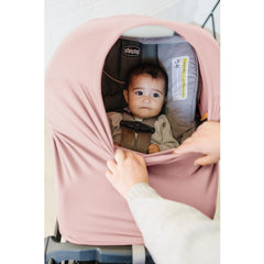Konssy baby car seat cover in gender-neutral color pairing with any outfit