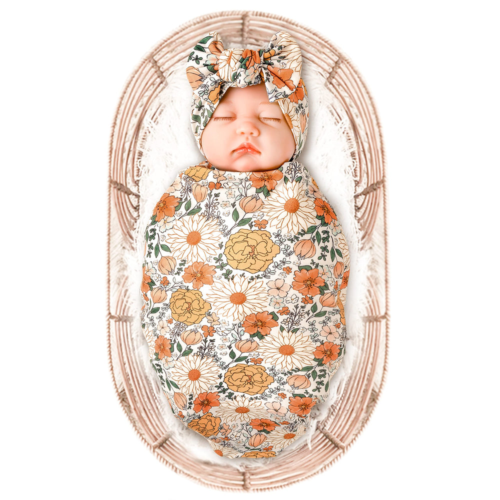 Konssy baby girl blanket with headband set, cozy swaddle for gentle newborn comfort.