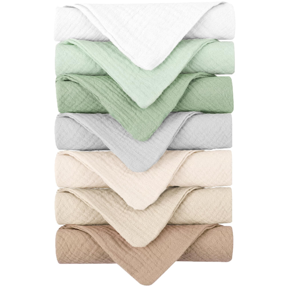 Konssy baby muslin washcloths 7-pack, front view, gentle bath-time cleansing for newborn skin.