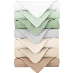 Konssy baby muslin washcloths 7-pack, front view, gentle bath-time cleansing for newborn skin.