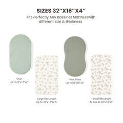 Konssy hourglass-fit bassinet sheet showing precise sizing and easy on/off.