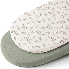 Konssy bassinet sheets soft cotton closeup showing breathable muslin for baby comfort.