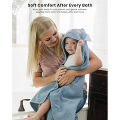 Konssy Bear hooded towel close-up emphasizing 3D ears and cozy texture for newborns