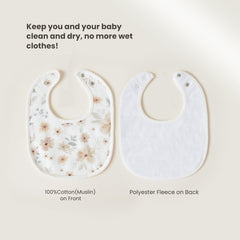 Konssy bibs adjustable snaps closeup for newborn to 36 months.