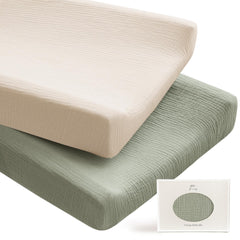 Konssy changing pad cover fog green close-up shows ultra-soft muslin for gentle skin.