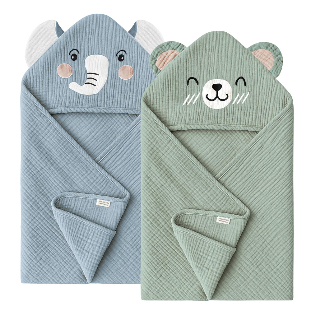 Konssy Elephant hooded towel close-up showing soft cotton and playful bath time design