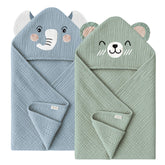 Konssy Elephant hooded towel close-up showing soft cotton and playful bath time design