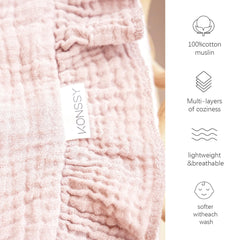 Konssy Flounce Muslin Blanket 40x36 size laid flat for swaddle or stroller use.