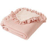 Konssy Flounce Muslin Blanket soft-touch close-up showcases gentle, breathable fabric for baby skin.
