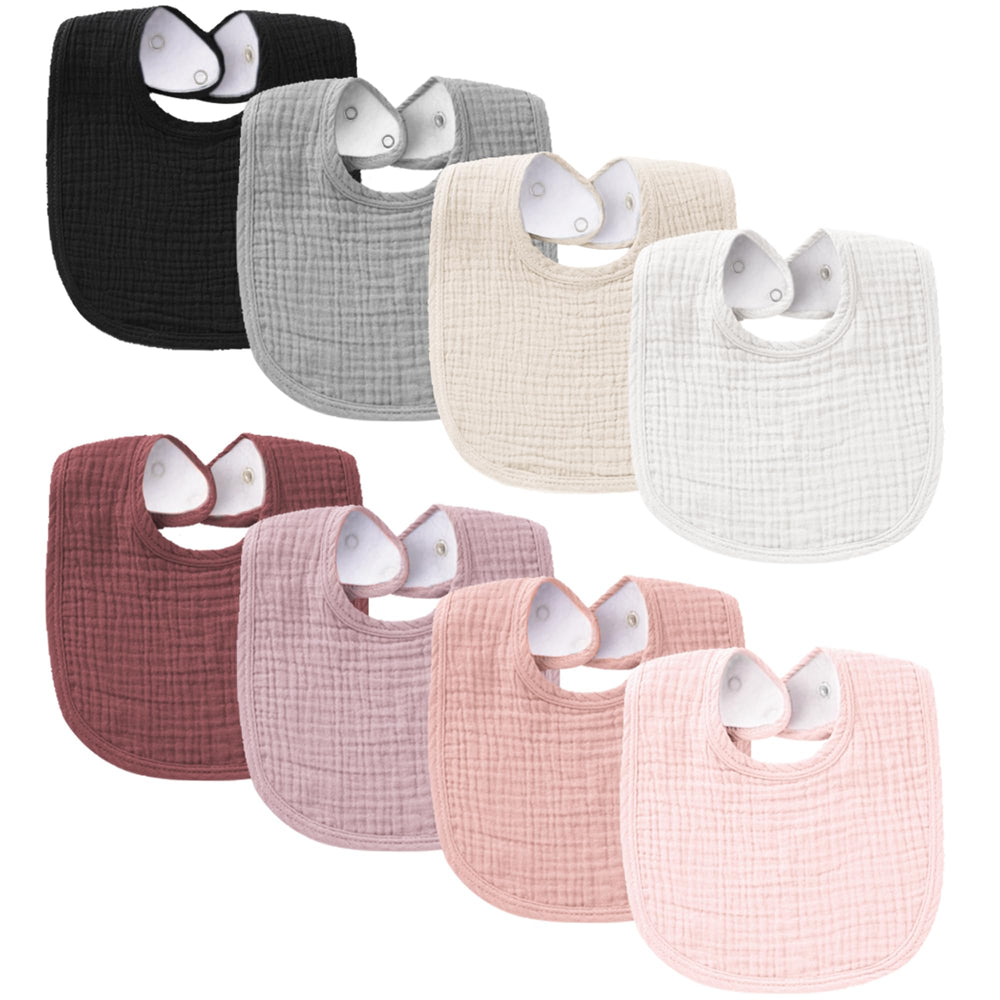 Konssy muslin baby bibs 8-pack front view highlights soft absorbent cotton for drool