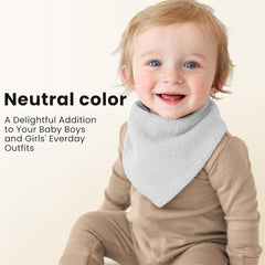 Konssy Muslin baby bib on baby, comfortable bandana style for teething drool