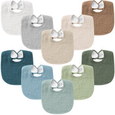 Konssy muslin baby bib front view with soft absorbent cotton for drool control.