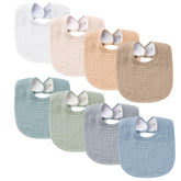 Konssy Muslin Baby Bibs pack front view shows soft cotton layers for gentle drool absorption.