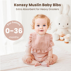 Konssy Muslin Baby Bibs ruffle trim detail adds cute outfits.