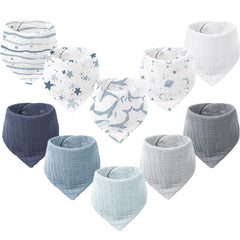Konssy Muslin Baby Bibs 10 Pack closeup shows absorbent cotton muslin for drool control.