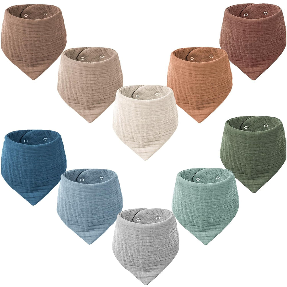 Konssy muslin baby bib set showcases soft-touch fabric and high absorbency for drool.