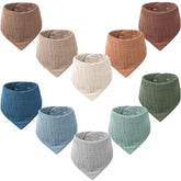 Konssy muslin baby bib set showcases soft-touch fabric and high absorbency for drool.