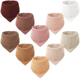 Konssy Muslin Baby Bibs 10-pack packaging, gift-ready and unisex for shower gifting.