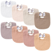 Konssy Muslin Baby Bibs eight-pack front view shows soft absorbent fabric.