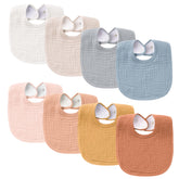 Konssy Muslin Baby Bibs 8-pack front view shows soft absorbent cotton for drool management
