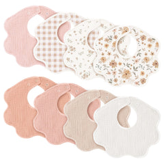 Konssy Muslin Baby Bibs 8-Pack packaging, a gift-ready set for busy new parents.