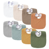 Konssy Muslin Baby Bibs 8-pack front view with soft absorbent muslin and neutral colors.