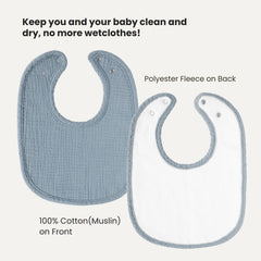 Konssy muslin baby bibs absorbent front close-up showing moisture absorption and soft feel.