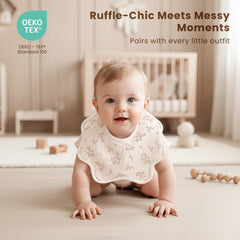 Konssy muslin bibs adjustable two-snap design demonstrates grow-with-baby fit.