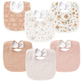 Konssy muslin baby bibs front view; soft absorbent fabric keeps drool dry.