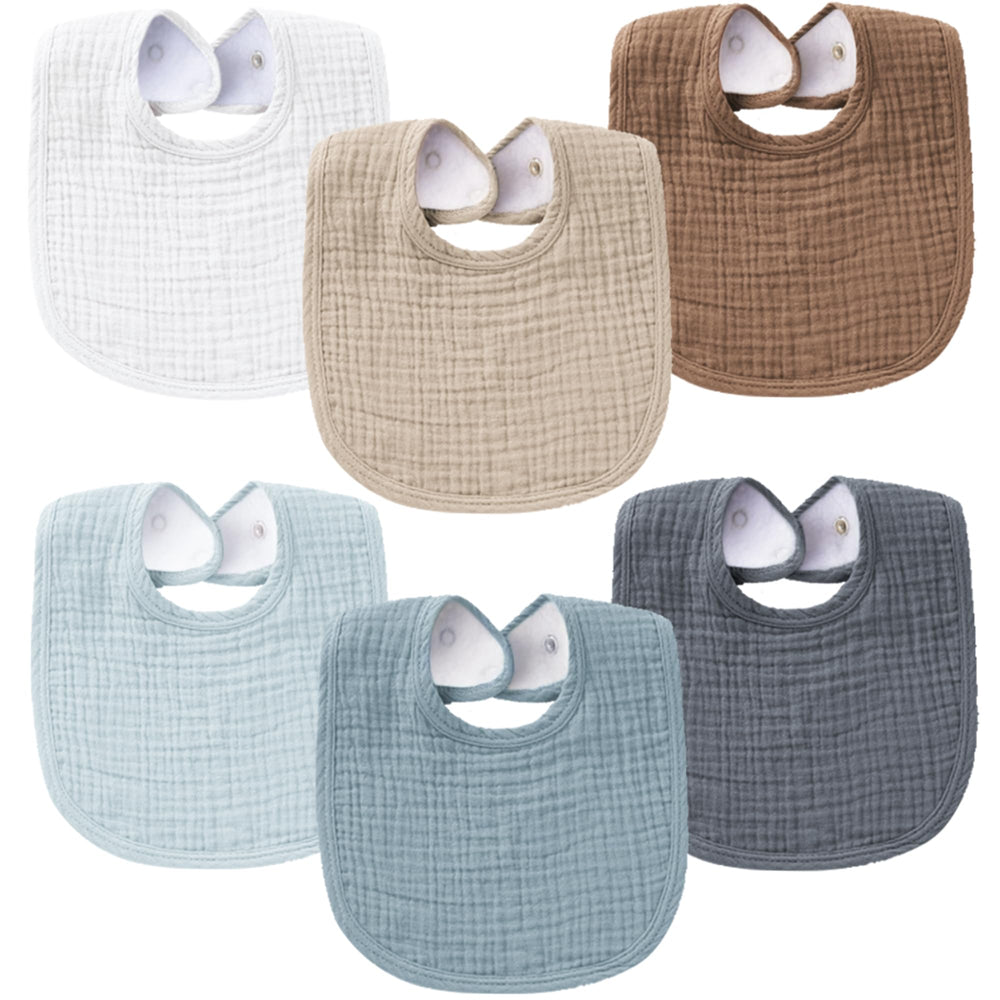 Konssy muslin baby bibs front view with soft cotton for gentle drool absorption.