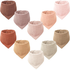 Konssy Muslin Baby Bibs Pack Wide showing the 10-pack assortment for drool management