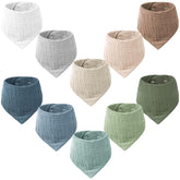 Konssy muslin baby bibs pack demonstrates soft absorbent material for drool management.