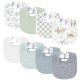 Konssy Muslin Bibs packaging shows eight unisex colors for easy gifting