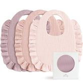 Konssy Muslin Baby Bibs with pink ruffle trim offering gentle skin protection during feeds