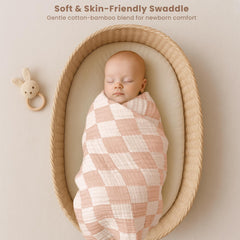 Konssy Muslin Baby Blanket used as tummy time mat for soft support