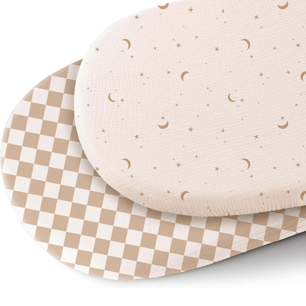 Konssy muslin bassinet sheet in oval fit 33x17 offers breathable, skin-friendly comfort