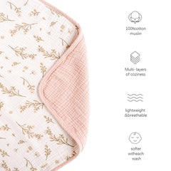 Konssy muslin blanket gender-neutral floral pattern enhances nursery decor