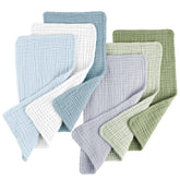 Konssy muslin burp cloths 6-pack flatlay, convenient newborn-ready set.