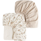 Konssy muslin crib sheets Blossom Cream top view shows breathable cotton comfort for baby sleep.