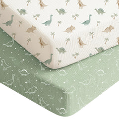 Konssy muslin crib sheets Dino Jungle offer breathable softness for gentle naps