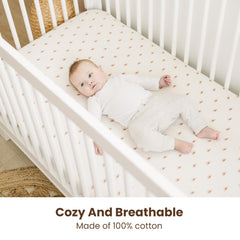 Konssy muslin crib sheets with fitted design for secure standard mattress fit.