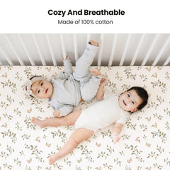 Konssy muslin crib sheets fog green print on mattress for calming nursery color.