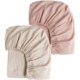 Konssy muslin crib sheets pink cream two-pack folded show soft breathable fabric and color variety