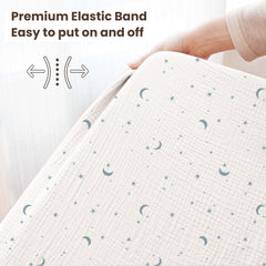 Konssy Muslin Crib Sheets 100% cotton texture closeup shows a gentle surface for baby skin.