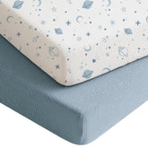 Konssy Muslin Crib Sheets star blue 2-pack offer soft cotton comfort for baby sleep