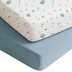 Konssy Muslin Crib Sheets star blue 2-pack offer soft cotton comfort for baby sleep