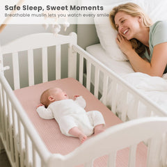 Konssy muslin fitted bassinet sheet hourglass 30x18 provides secure snug fit through movement.