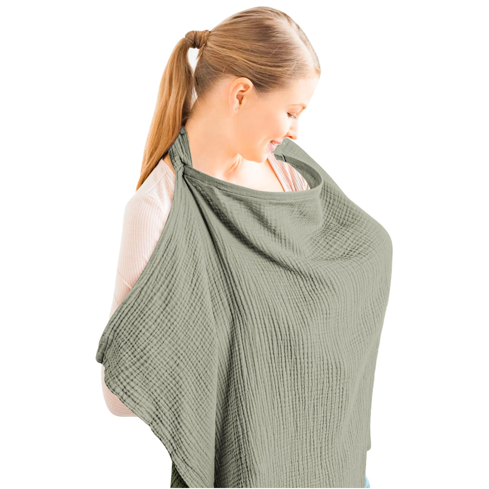 Konssy muslin nursing cover shows breathable fabric for comfortable breastfeeding sessions.