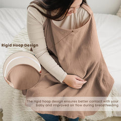 Konssy nursing cover brown rigid hoop opening keeps baby in view.